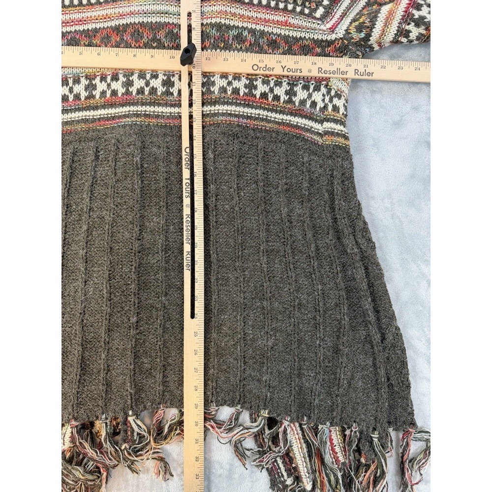 Adora Cardigan Women's S/M Gray Aztec Knit Sweater Boho Fringe - Picture 9 of 10